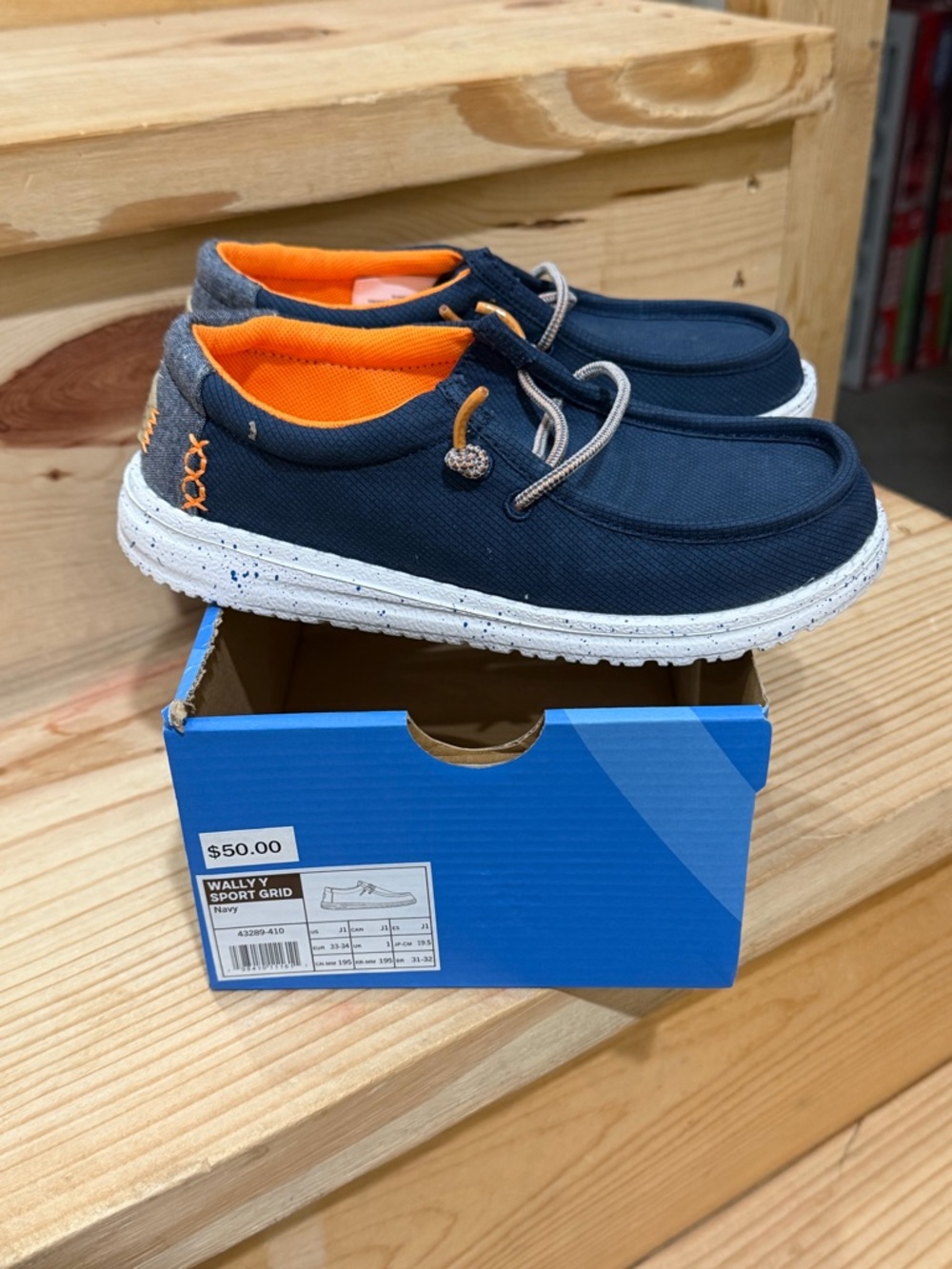 NWT Hey Dude Wally Sport Grid Navy Boys Size 1